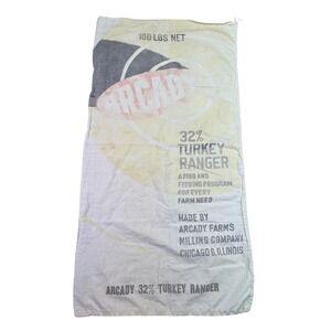 Vintage Feed Sack Arcady Farms 32 Percent Turkey Ranger 100 Lbs‎ Feed Bag Grain